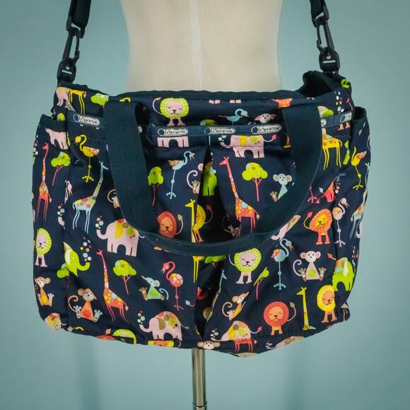 LeSportSac Ryan Baby Zoo Animal Print Synthetic Changing Pad Diaper Bag Tote Bag - Picture 2 of 10